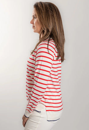 COTTON CASHMERE CREW- RED STRIPE