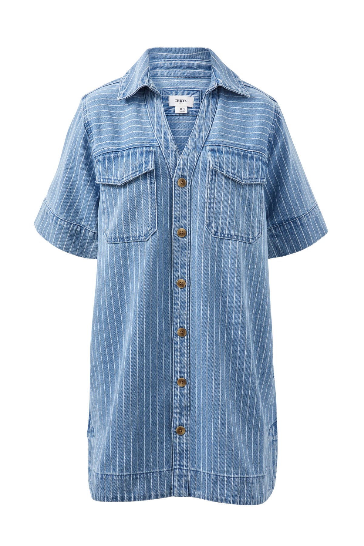 SAMMY RELAXED SHIRT DRESS-INDIGO STRIPE