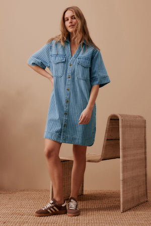 SAMMY RELAXED SHIRT DRESS-INDIGO STRIPE