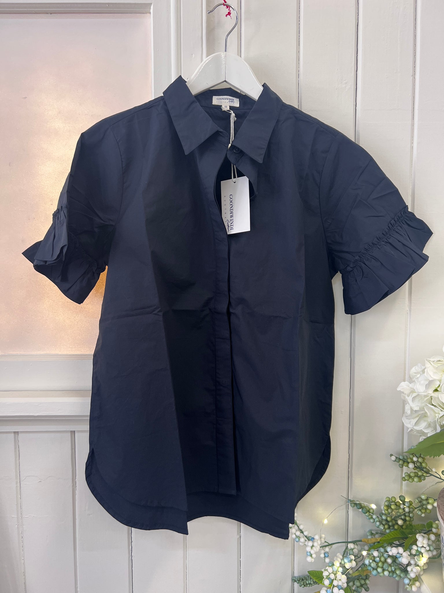 COTTON RUFFLE SLEEVE SHIRT