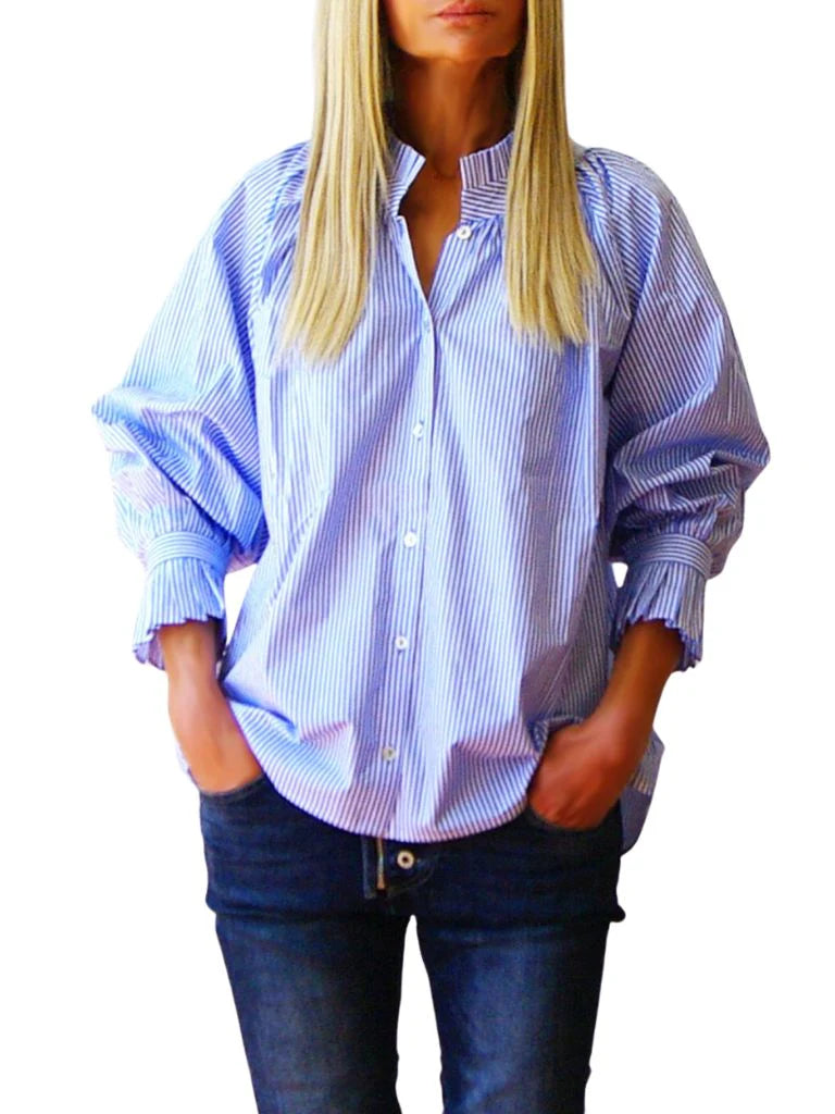 OLIVE SHIRT- BLUE COTTON STRIPE