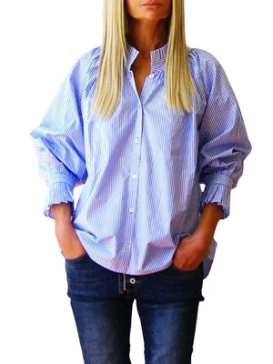 OLIVE SHIRT- BLUE COTTON STRIPE