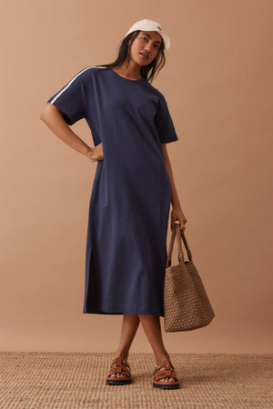 CHARLOTTE MIDI TERRY DRESS- NAVY