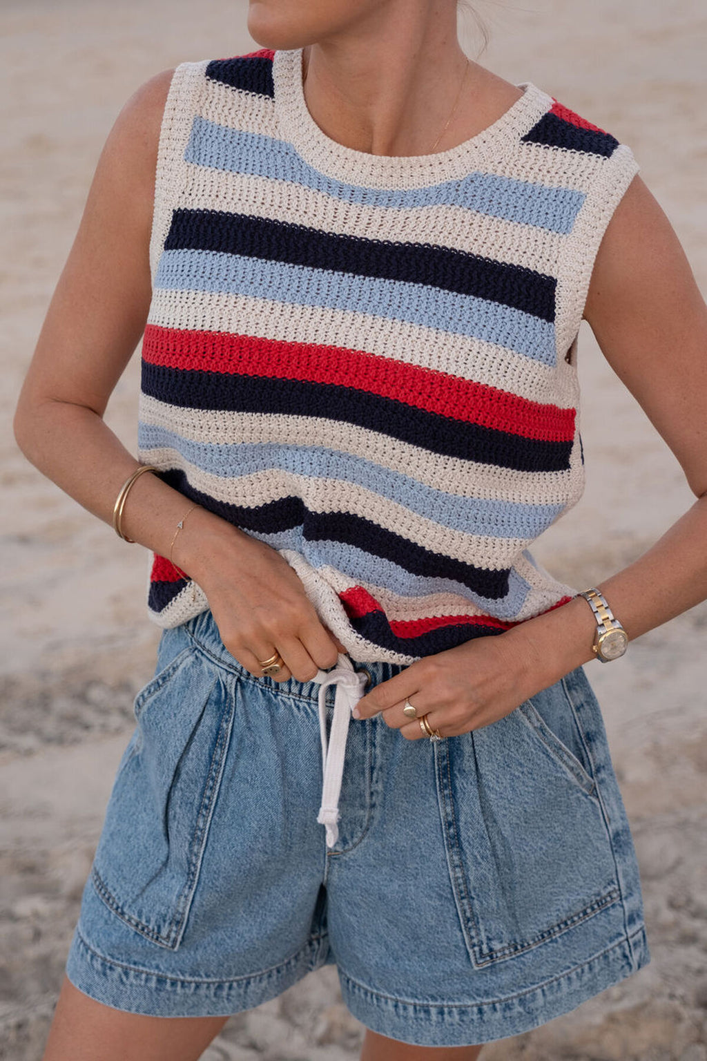 TEXTURED STRIPE KNIT TANK