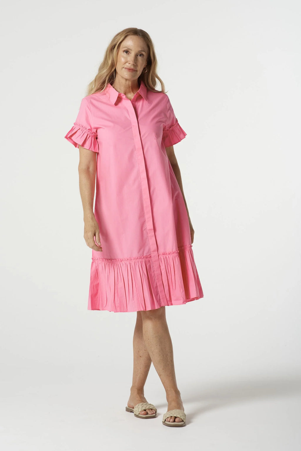 COTTON RUFFLE MIDI DRESS
