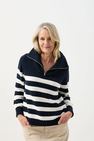 COTTON STRIPE 1/2 ZIP JUMPER