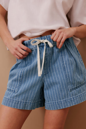 DARCY RELAXED SHORTS-INDIGO STRIPE