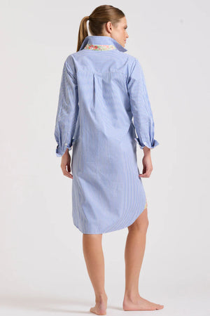 POPOVER SHIRT DRESS- BLUE STRIPE