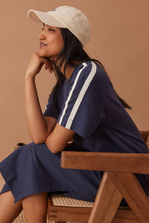 CHARLOTTE MIDI TERRY DRESS- NAVY