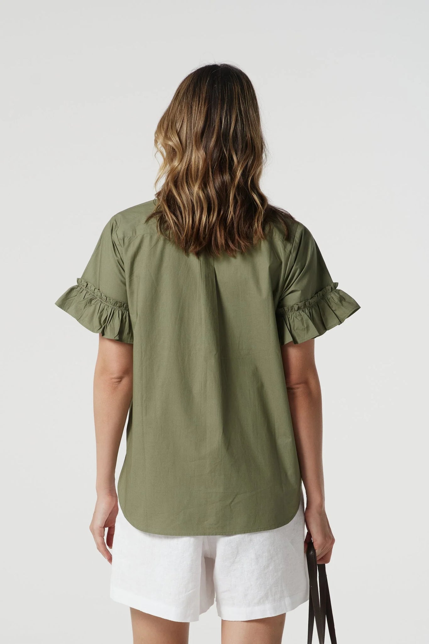 COTTON RUFFLE SLEEVE SHIRT