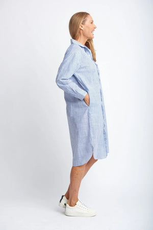 RELAXED COTTON FRILL STRIPE DRESS