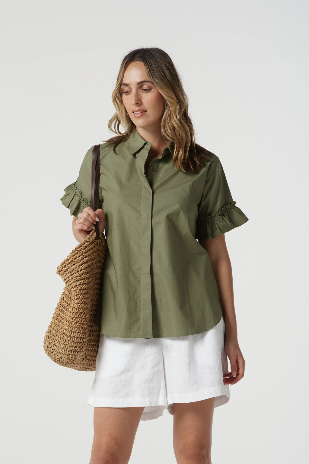 COTTON RUFFLE SLEEVE SHIRT