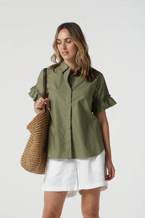 COTTON RUFFLE SLEEVE SHIRT