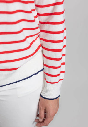 COTTON CASHMERE CREW- RED STRIPE