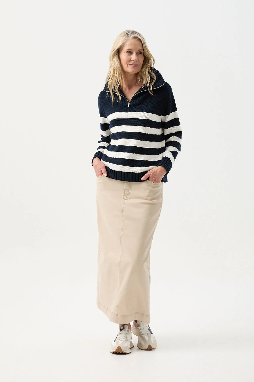COTTON STRIPE 1/2 ZIP JUMPER