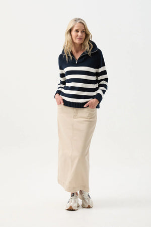COTTON STRIPE 1/2 ZIP JUMPER