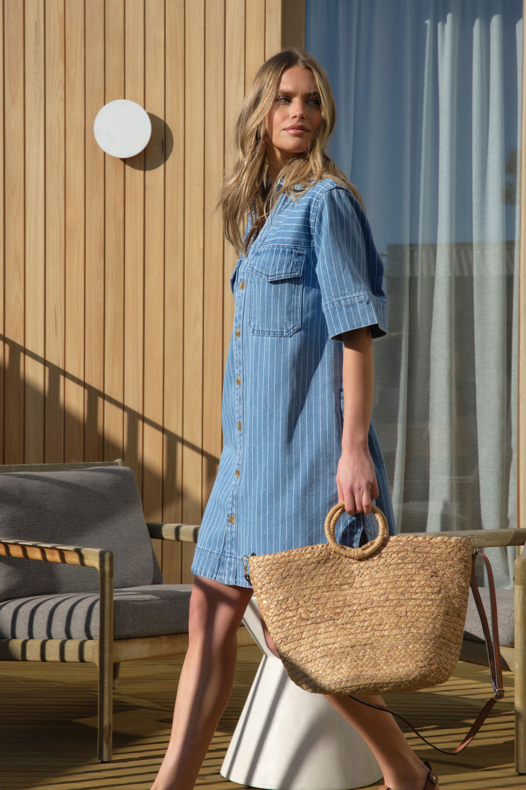 SAMMY RELAXED SHIRT DRESS-INDIGO STRIPE