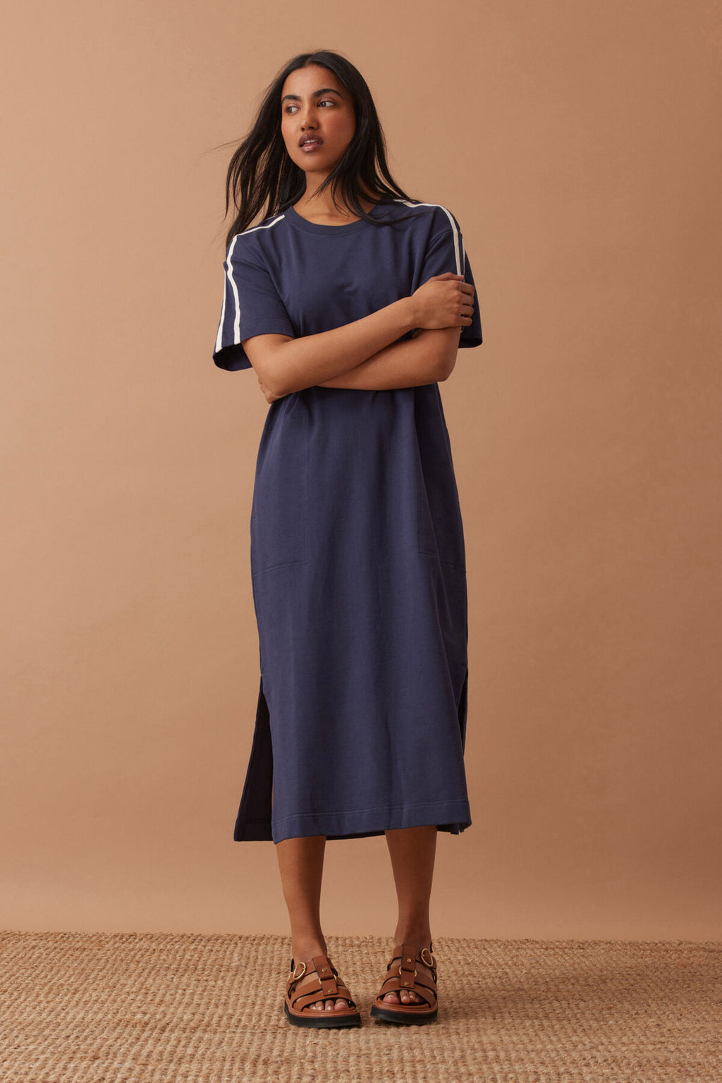 CHARLOTTE MIDI TERRY DRESS- NAVY