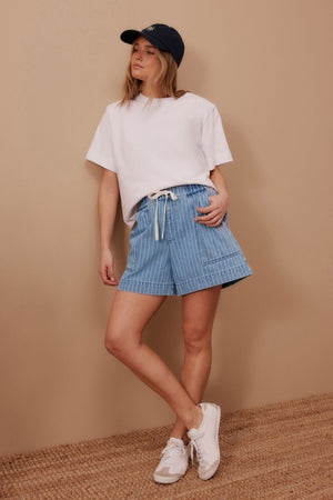 DARCY RELAXED SHORTS-INDIGO STRIPE