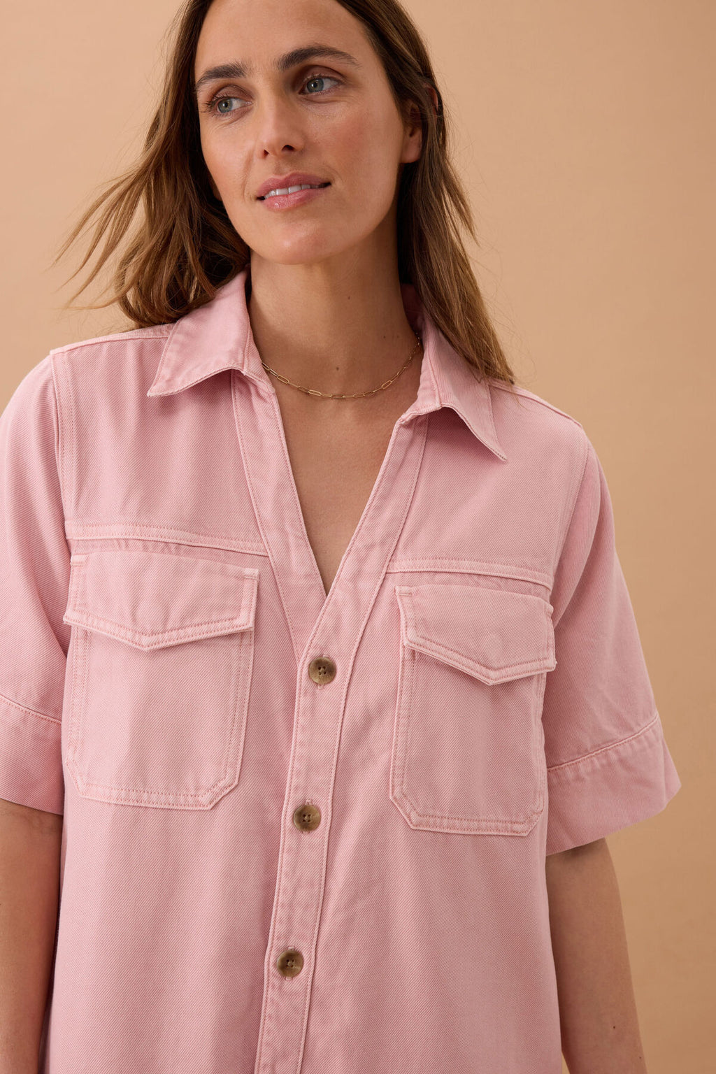 SAMMY RELAXED SHIRT DRESS- PINK