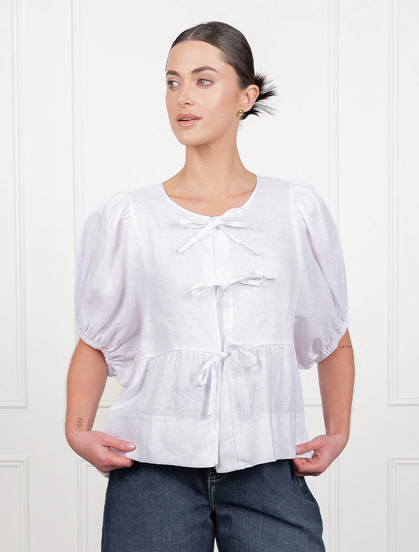 NADIA WHITE LINEN TOP