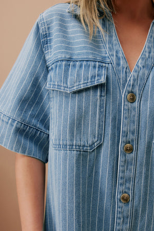 SAMMY RELAXED SHIRT DRESS-INDIGO STRIPE