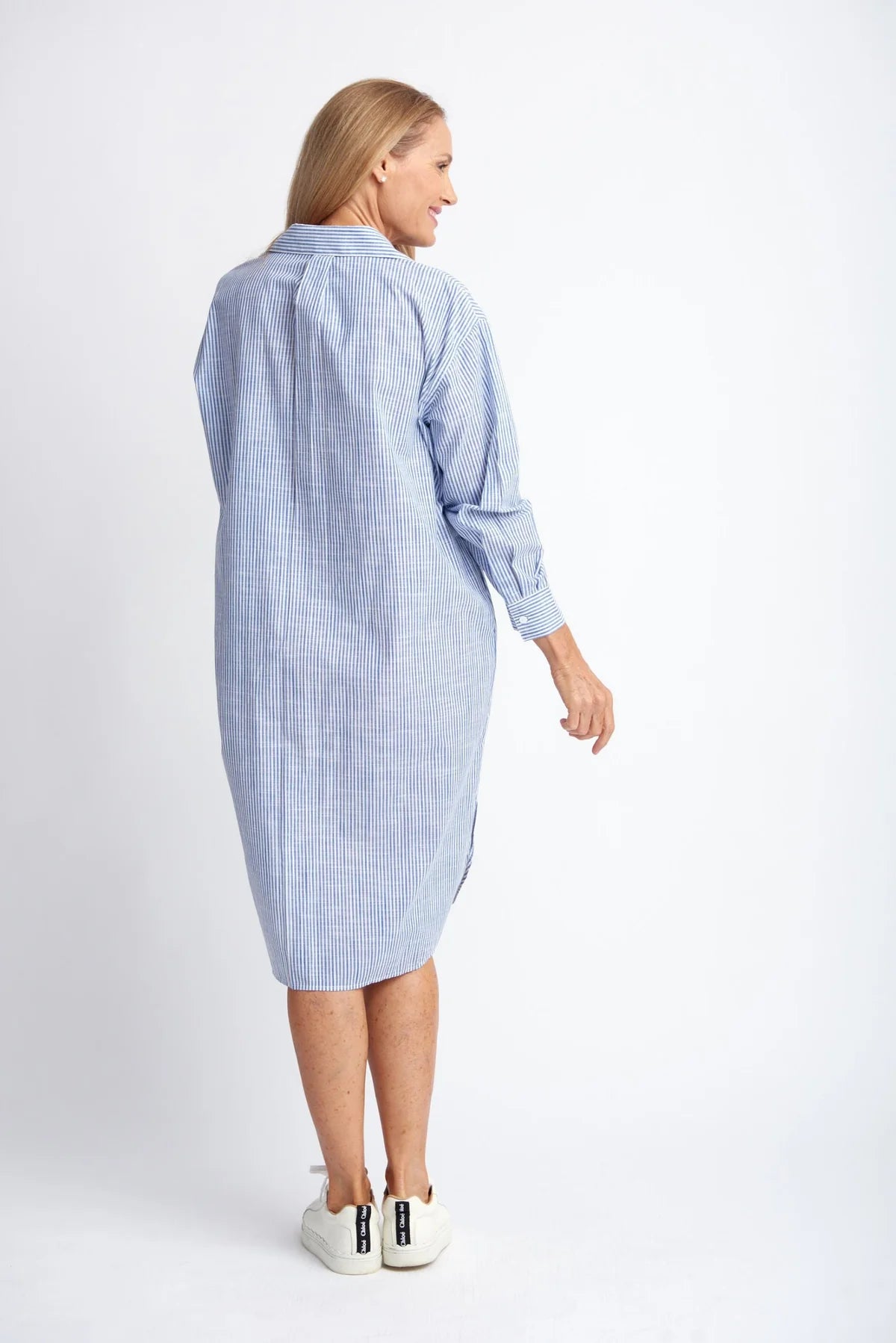 RELAXED COTTON FRILL STRIPE DRESS