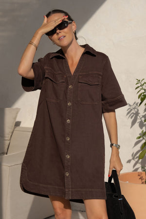 SAMMY RELAXED SHIRT DRESS-CHOC
