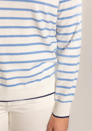 COTTON CASHMERE CREW- BLUE STRIPE