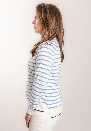 COTTON CASHMERE CREW- BLUE STRIPE