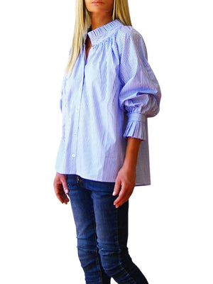 OLIVE SHIRT- BLUE COTTON STRIPE
