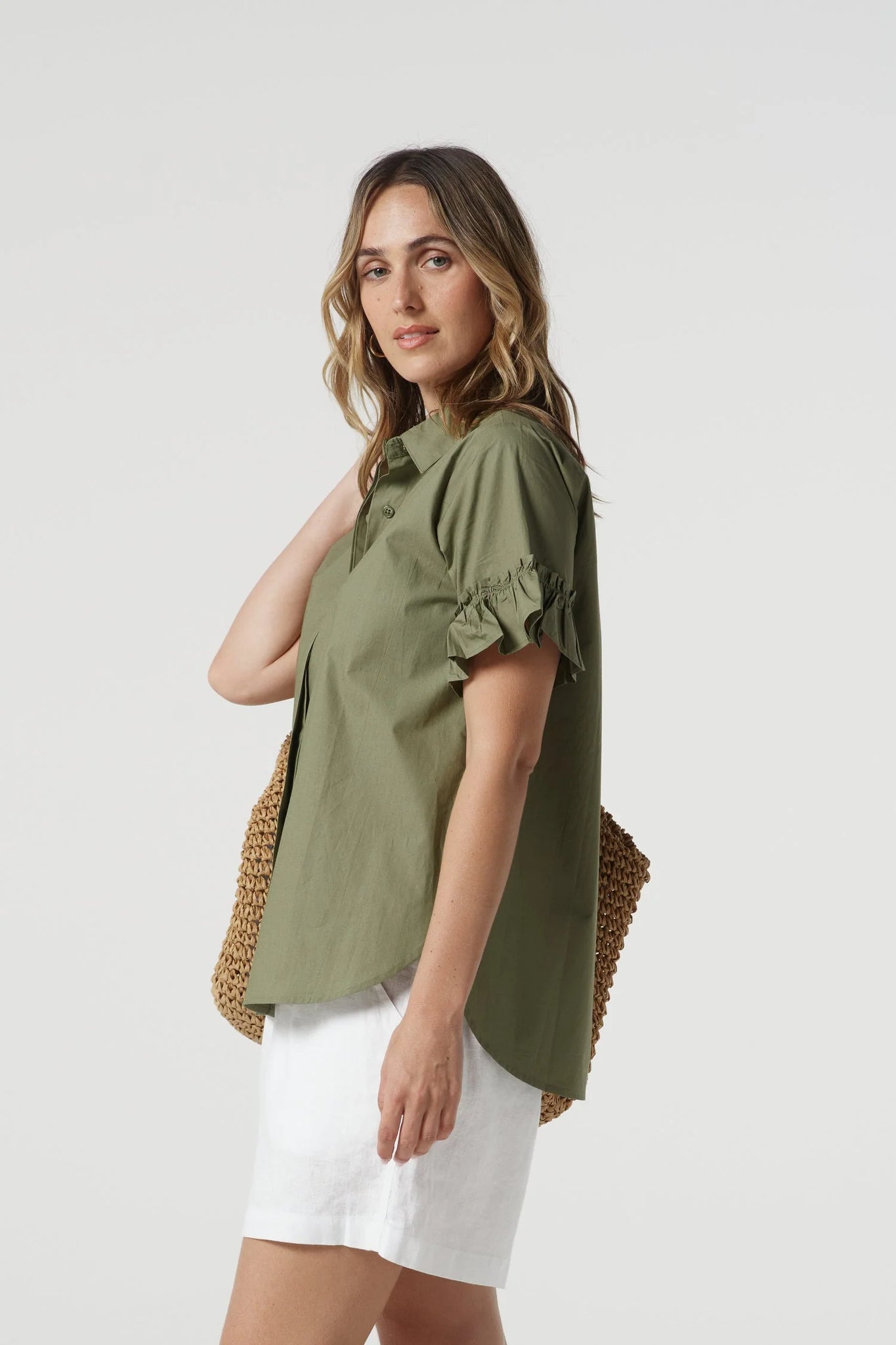 COTTON RUFFLE SLEEVE SHIRT