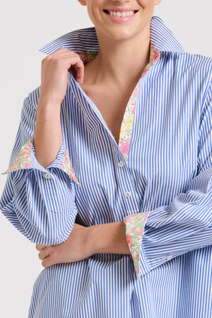 POPOVER SHIRT DRESS- BLUE STRIPE