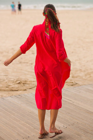 LUNA LONG SHIRT DRESS- CHILLI RED