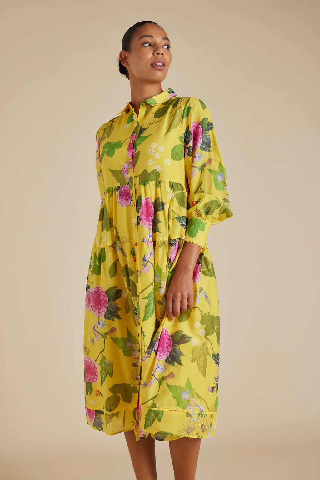 HAZEL COTTON SILK DRESS IN MUSTARD